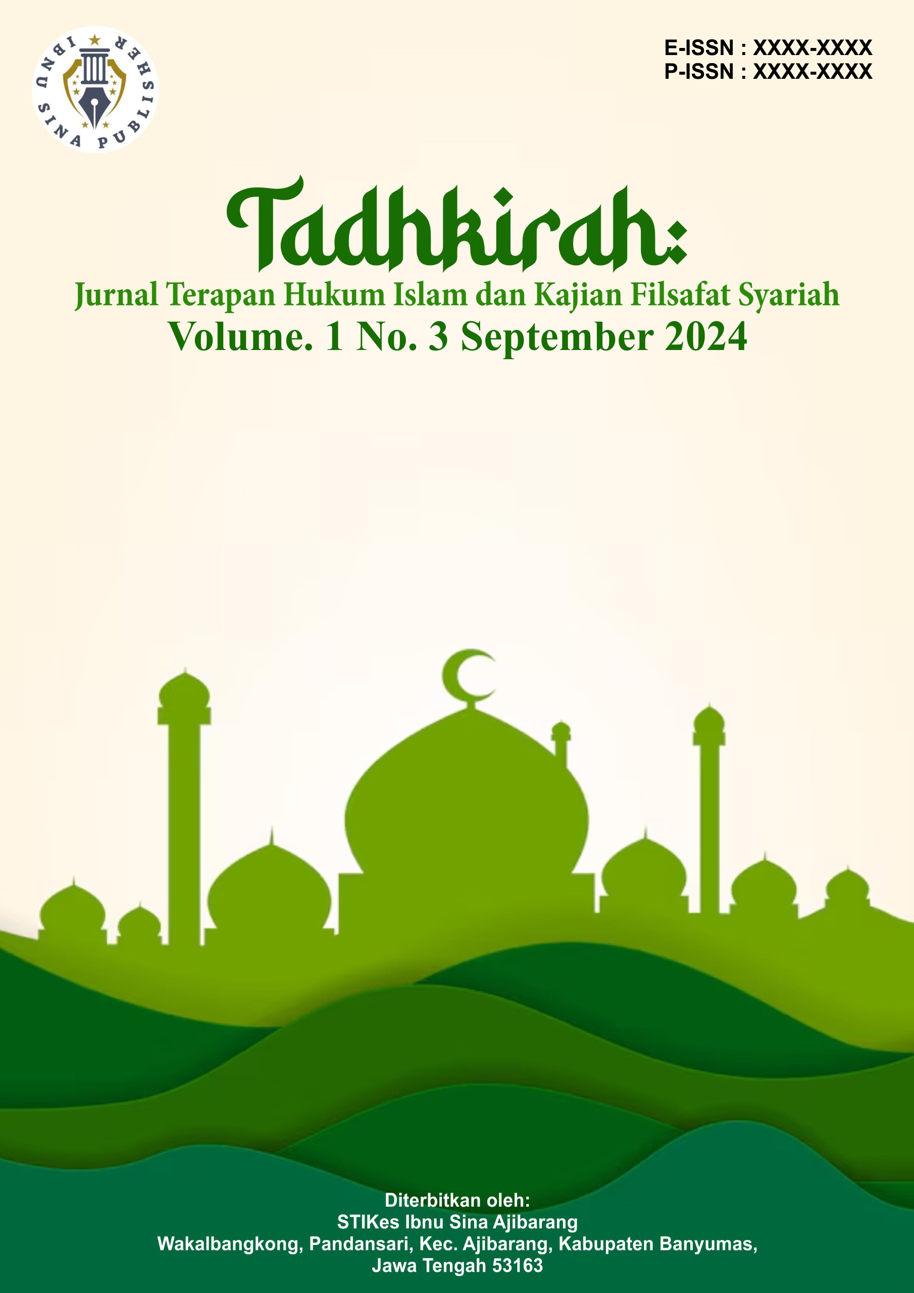 					View Vol. 1 No. 3 (2024): September : TADHKIRAH: Jurnal Terapan Hukum Islam dan Kajian Filsafat Syariah
				